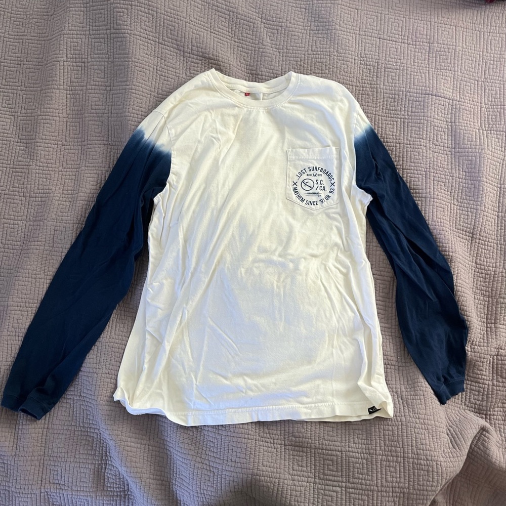 Blue and white long sleeve shirt